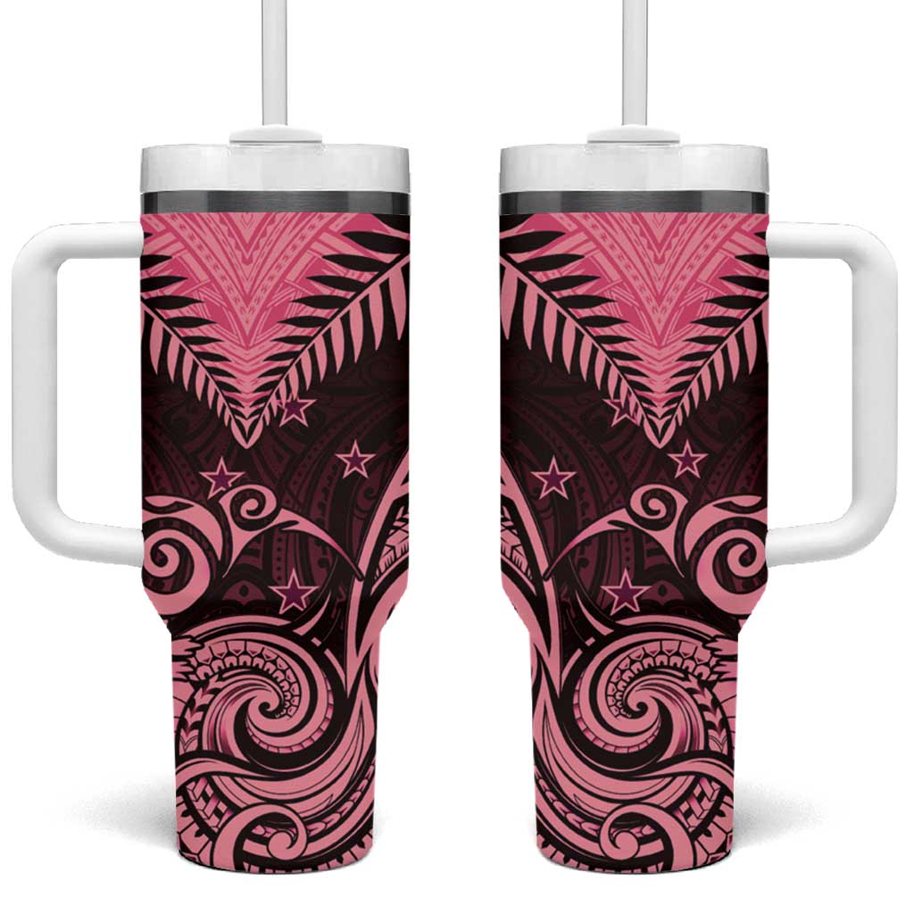 Aotearoa Tumbler With Handle Maori Kiwi Pink Fern LT01 One Size: 40 oz Pink - Polynesian Pride