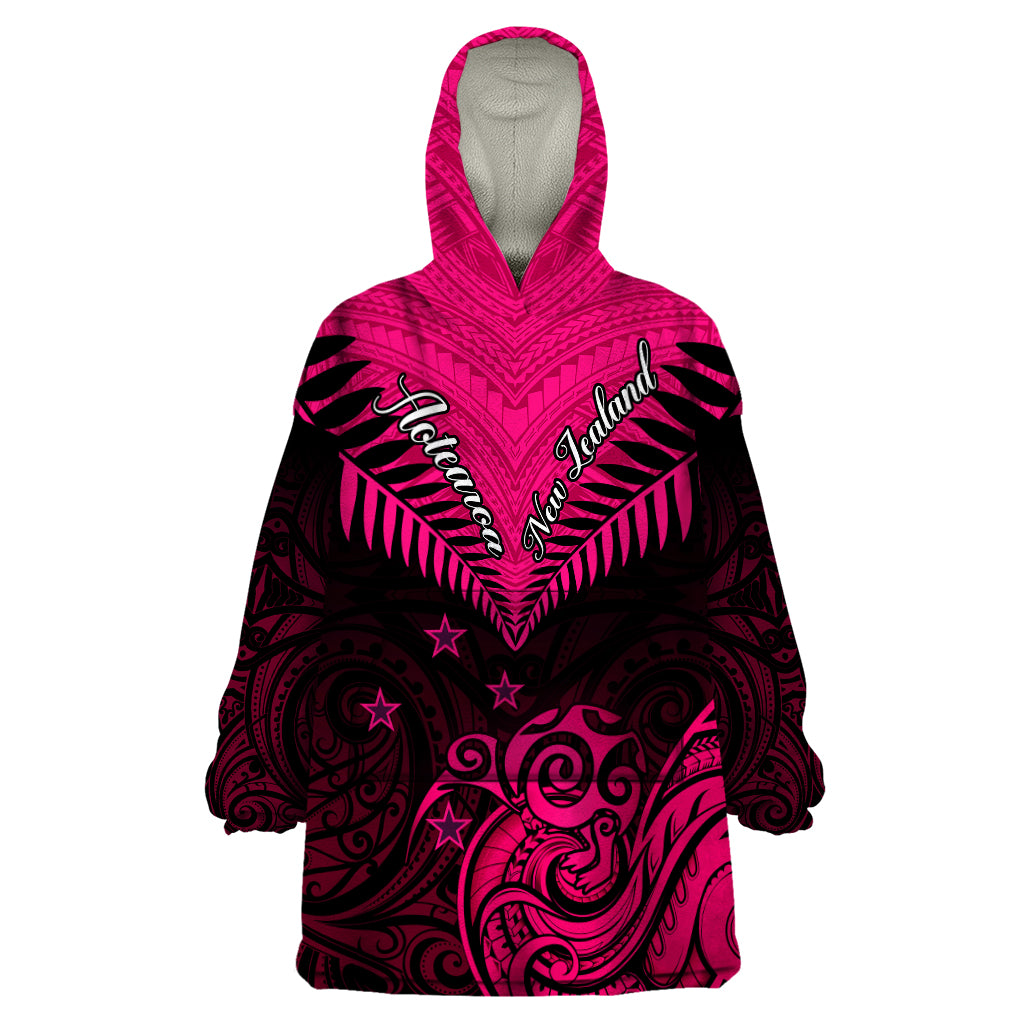 Personalised Aotearoa Wearable Blanket Hoodie Maori Kiwi Pink Fern LT01 One Size Pink - Polynesian Pride