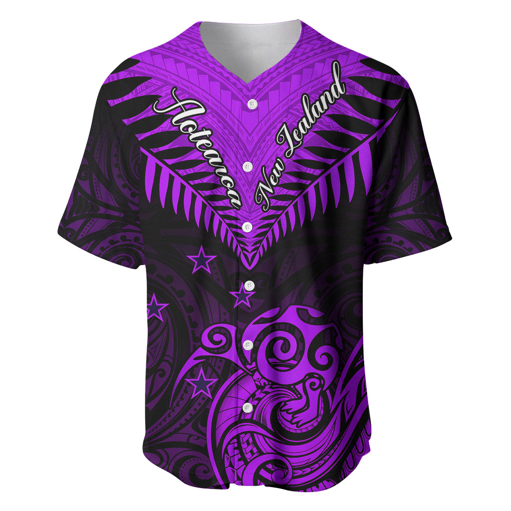 Personalised Aotearoa Baseball Jersey Maori Kiwi Purple Fern LT01 Purple - Polynesian Pride