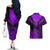 Personalised Aotearoa Couples Matching Off The Shoulder Long Sleeve Dress and Hawaiian Shirt Maori Kiwi Purple Fern LT01 - Polynesian Pride