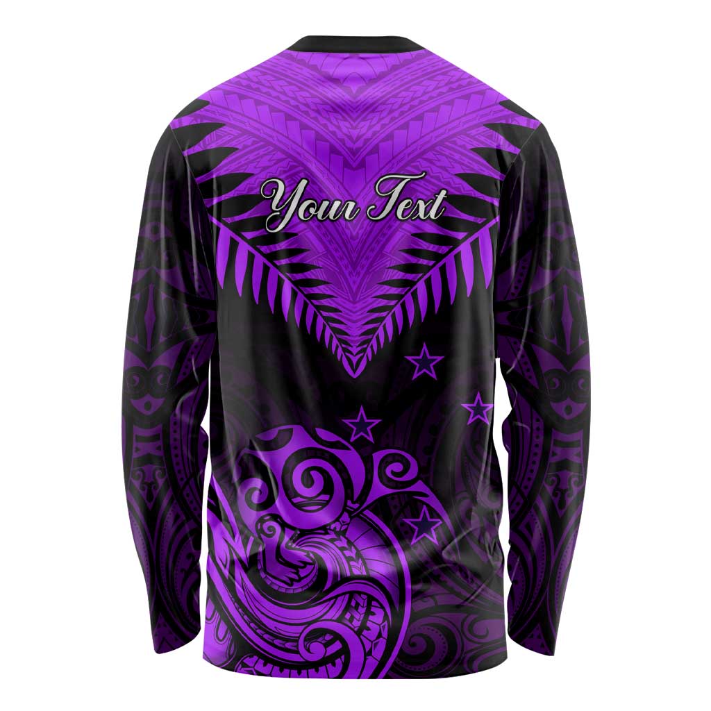 Personalised Aotearoa Long Sleeve Shirt Maori Kiwi Purple Fern LT01 - Polynesian Pride