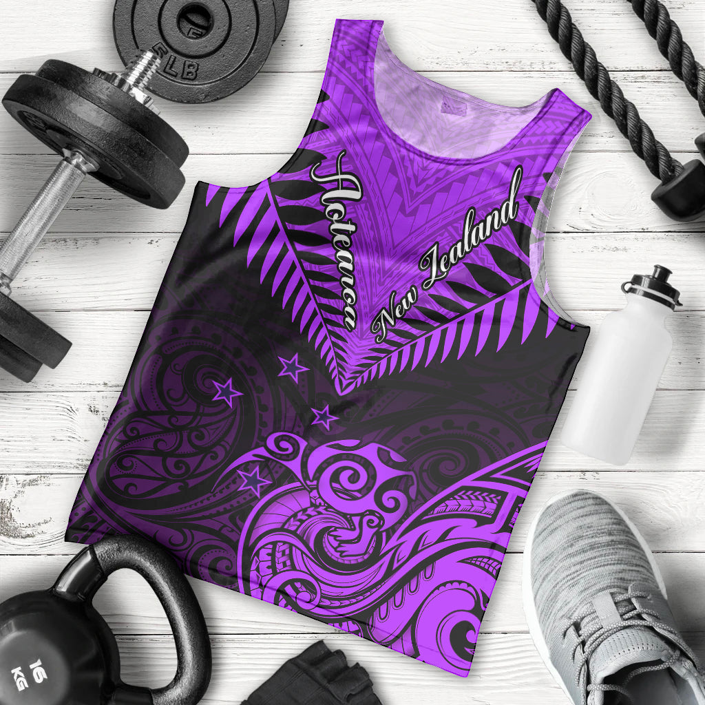 Personalised Aotearoa Men Tank Top Maori Kiwi Purple Fern LT01 Purple - Polynesian Pride