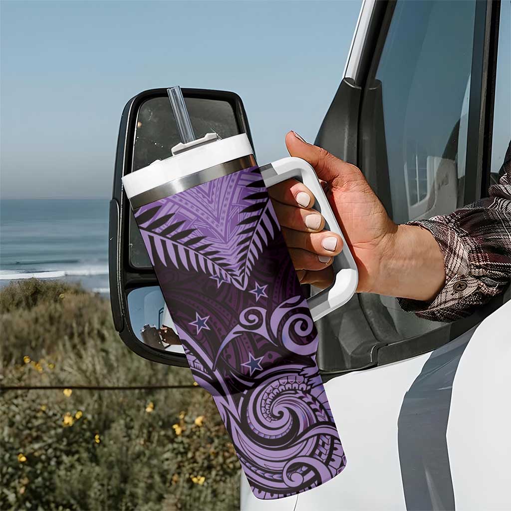 Aotearoa Tumbler With Handle Maori Kiwi Purple Fern LT01 - Polynesian Pride