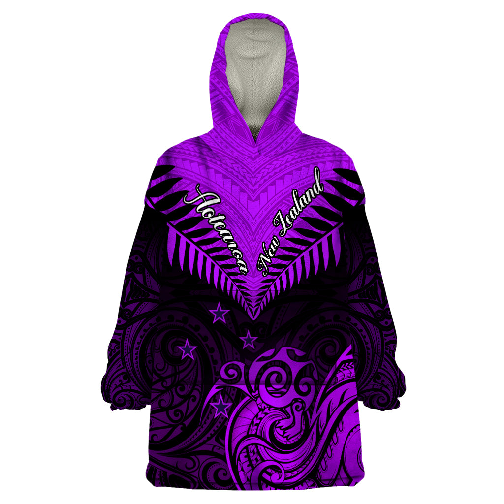 Personalised Aotearoa Wearable Blanket Hoodie Maori Kiwi Purple Fern LT01 One Size Purple - Polynesian Pride