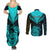 Personalised Aotearoa Couples Matching Summer Maxi Dress and Long Sleeve Button Shirts Maori Kiwi Turquoise Fern LT01 - Polynesian Pride