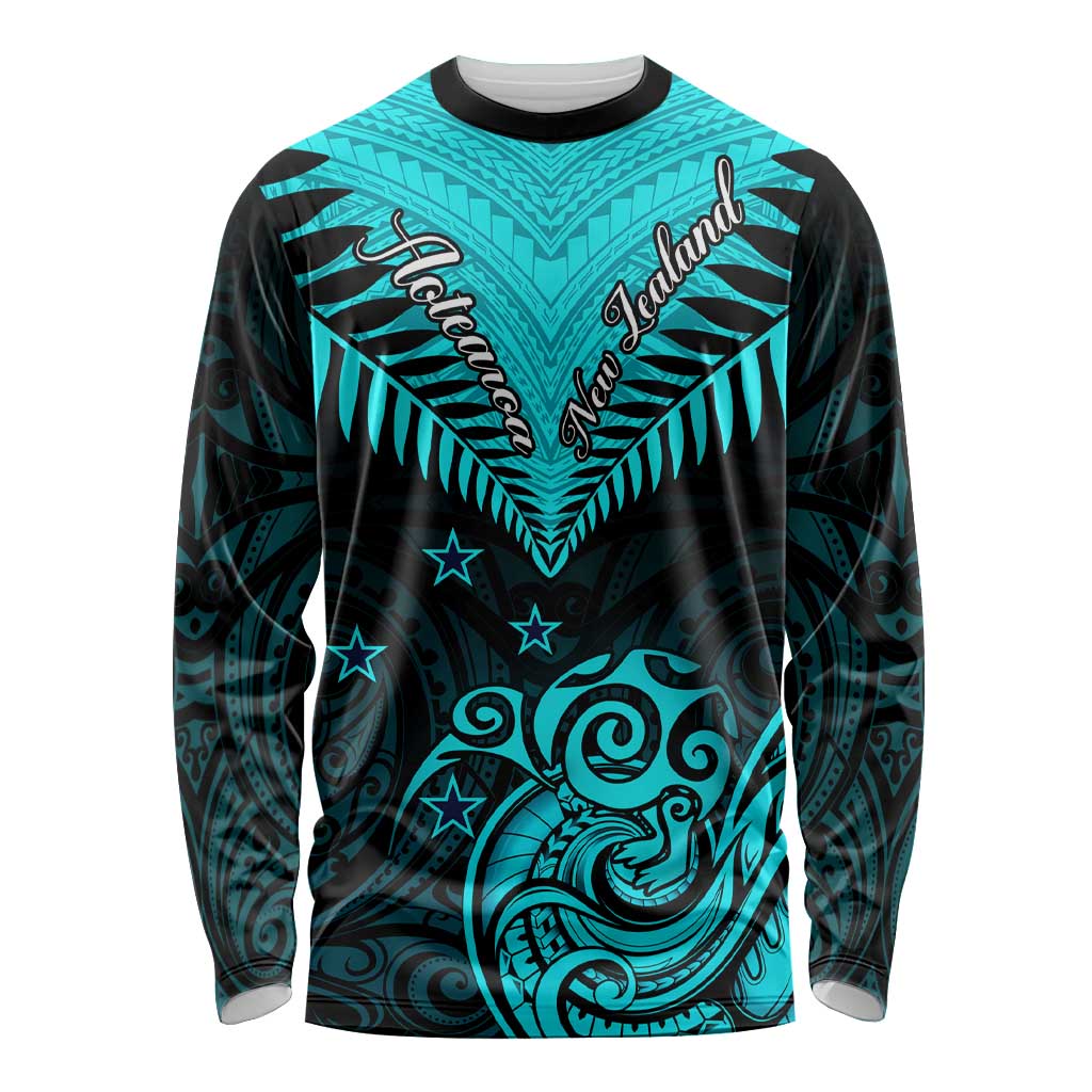 Personalised Aotearoa Long Sleeve Shirt Maori Kiwi Turquoise Fern LT01 Unisex Turquoise - Polynesian Pride