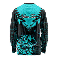 Personalised Aotearoa Long Sleeve Shirt Maori Kiwi Turquoise Fern LT01 - Polynesian Pride