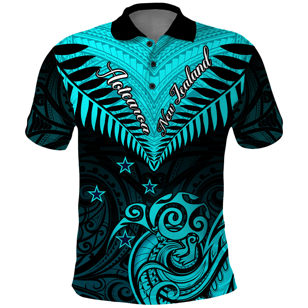 Personalised Aotearoa Polo Shirt Maori Kiwi Turquoise Fern LT01 Turquoise - Polynesian Pride