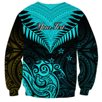 Personalised Aotearoa Sweatshirt Maori Kiwi Turquoise Fern LT01 - Polynesian Pride