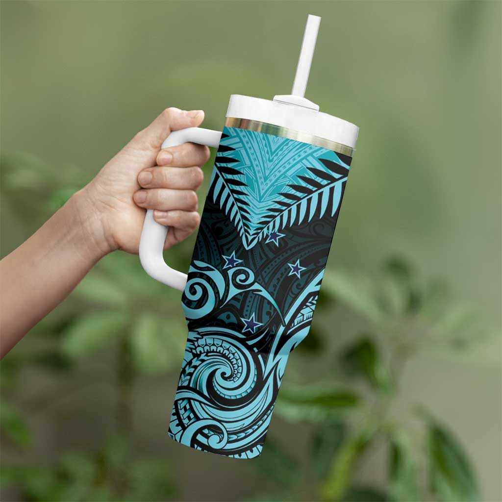 Aotearoa Tumbler With Handle Maori Kiwi Turquoise Fern LT01 - Polynesian Pride