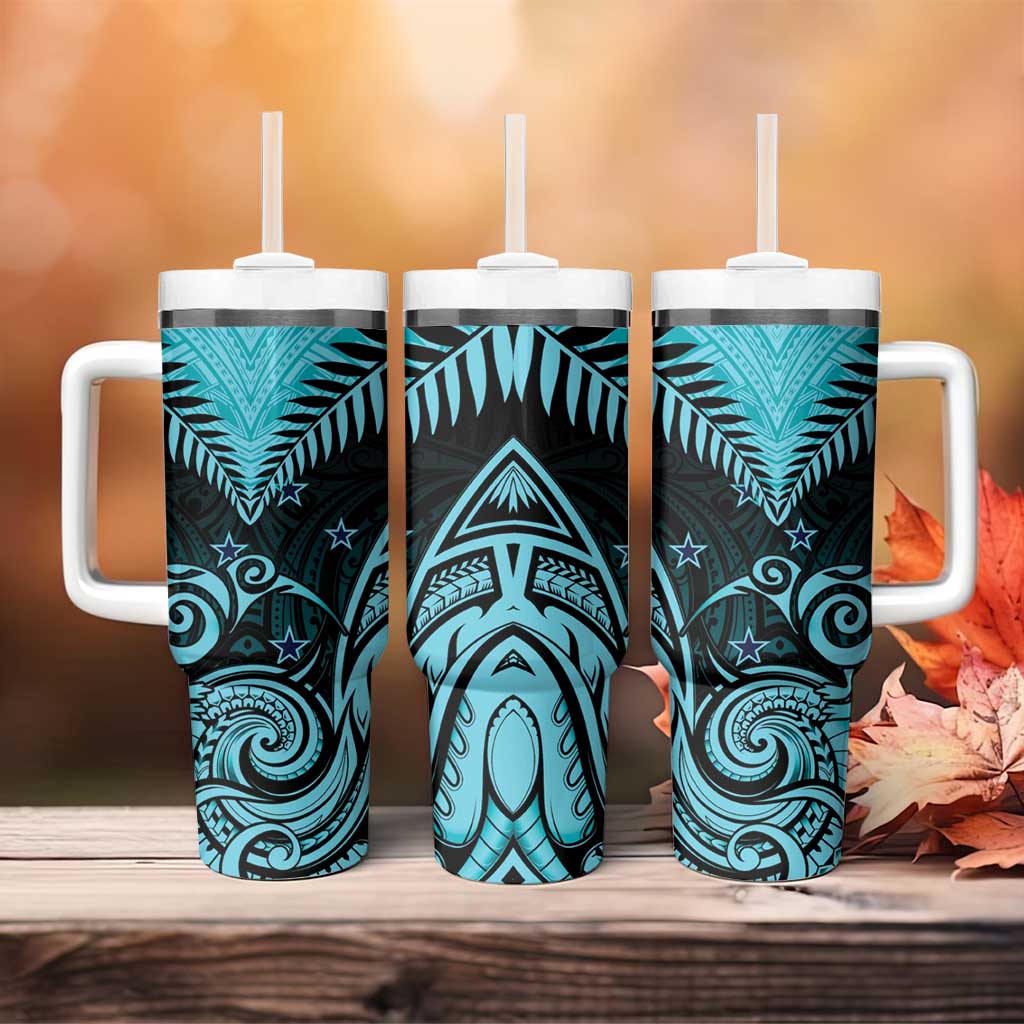 Aotearoa Tumbler With Handle Maori Kiwi Turquoise Fern LT01 - Polynesian Pride