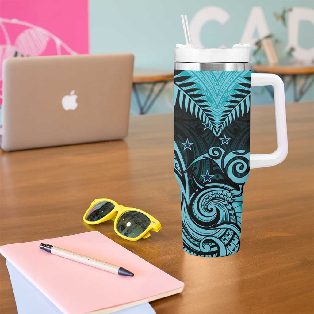Aotearoa Tumbler With Handle Maori Kiwi Turquoise Fern LT01 - Polynesian Pride