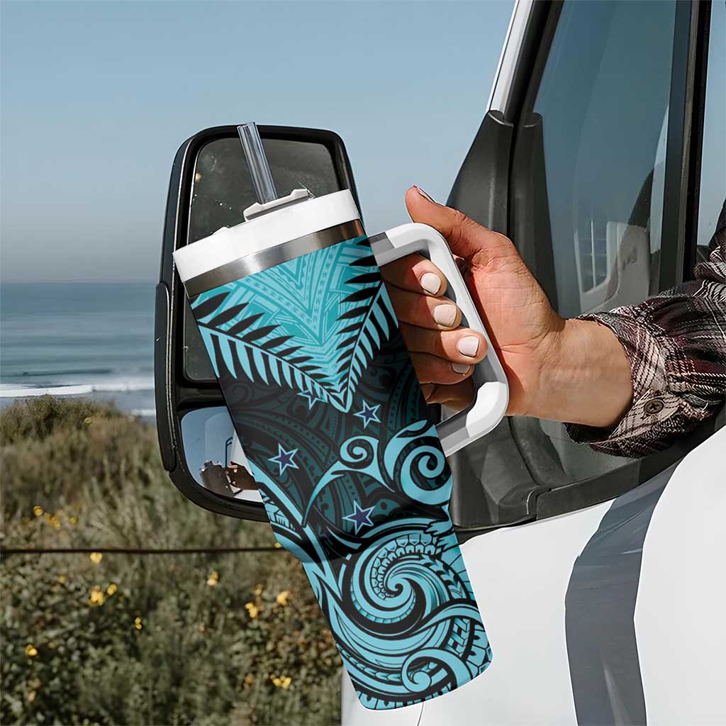 Aotearoa Tumbler With Handle Maori Kiwi Turquoise Fern LT01 - Polynesian Pride