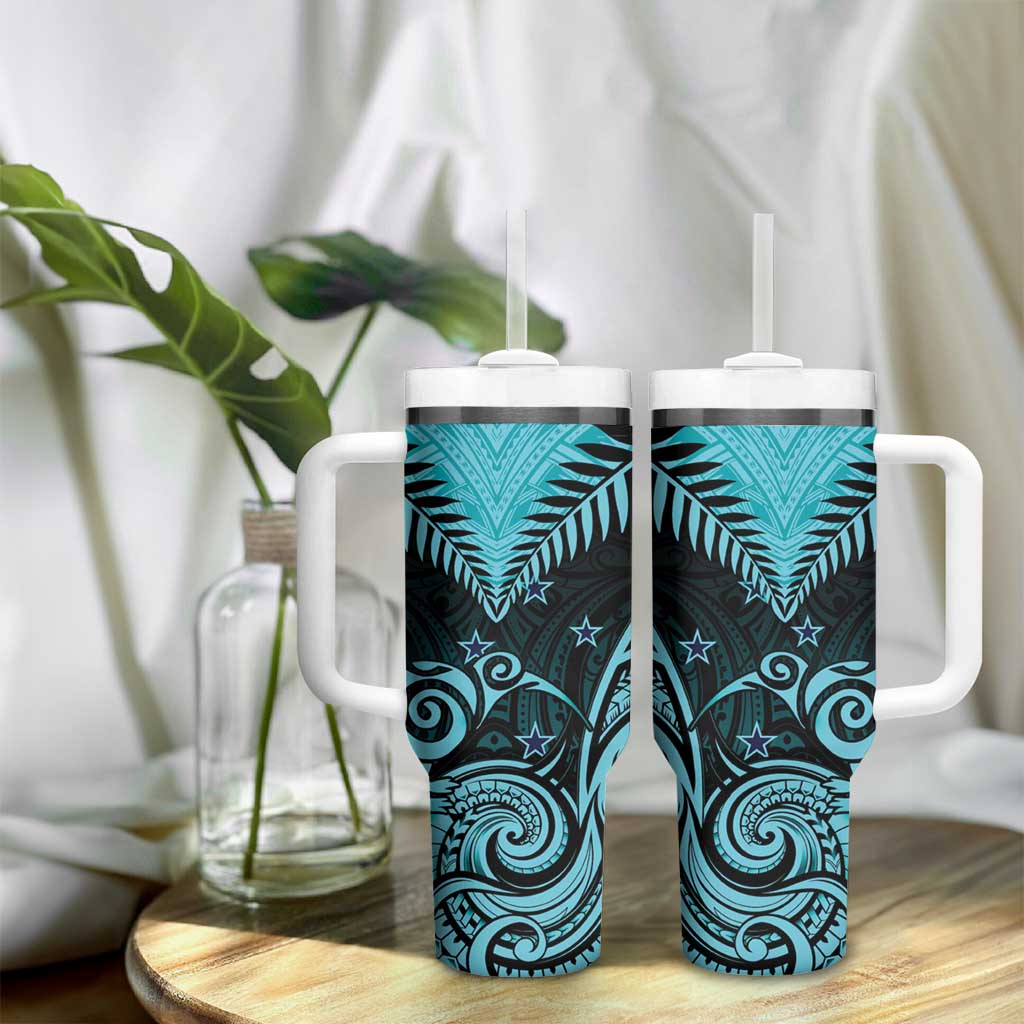 Aotearoa Tumbler With Handle Maori Kiwi Turquoise Fern LT01 - Polynesian Pride