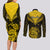 Personalised Aotearoa Couples Matching Long Sleeve Bodycon Dress and Long Sleeve Button Shirts Maori Kiwi Yellow Fern LT01 - Polynesian Pride