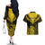 Personalised Aotearoa Couples Matching Off The Shoulder Long Sleeve Dress and Hawaiian Shirt Maori Kiwi Yellow Fern LT01 - Polynesian Pride