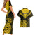 Personalised Aotearoa Couples Matching Short Sleeve Bodycon Dress and Hawaiian Shirt Maori Kiwi Yellow Fern LT01 - Polynesian Pride