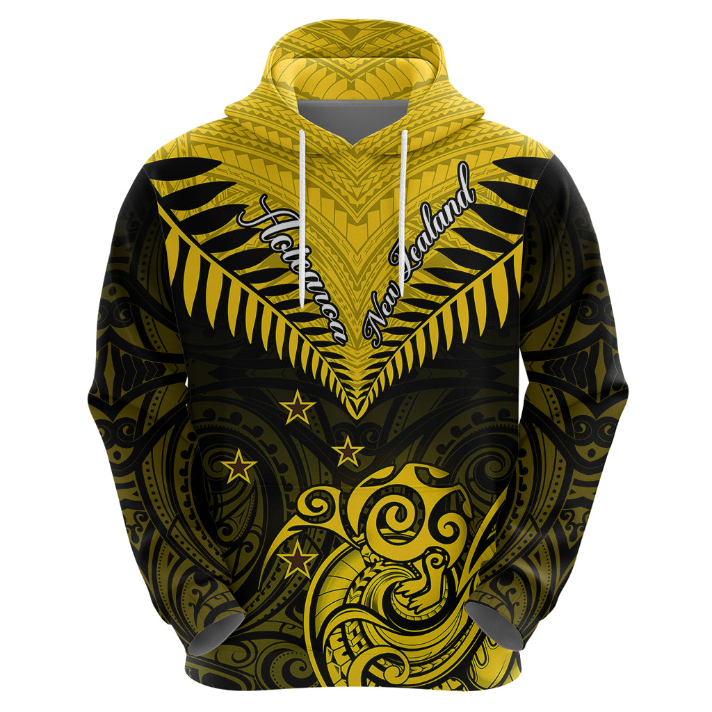 Personalised Aotearoa Hoodie Maori Kiwi Yellow Fern LT01 - Polynesian Pride