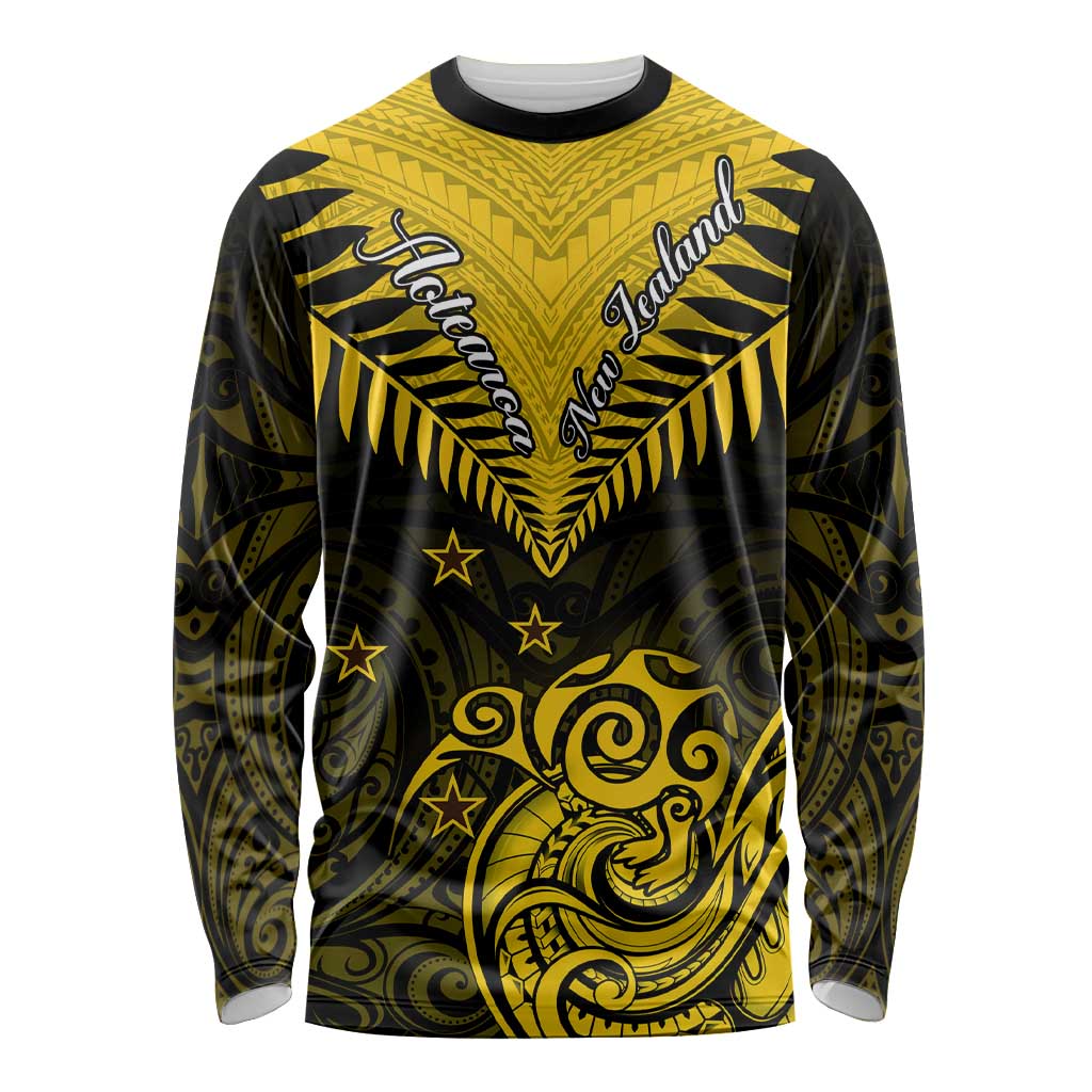 Personalised Aotearoa Long Sleeve Shirt Maori Kiwi Yellow Fern LT01 Unisex Yellow - Polynesian Pride