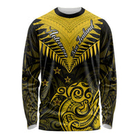 Personalised Aotearoa Long Sleeve Shirt Maori Kiwi Yellow Fern LT01 Unisex Yellow - Polynesian Pride