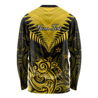 Personalised Aotearoa Long Sleeve Shirt Maori Kiwi Yellow Fern LT01 - Polynesian Pride