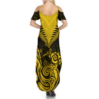 Personalised Aotearoa Summer Maxi Dress Maori Kiwi Yellow Fern LT01 - Polynesian Pride