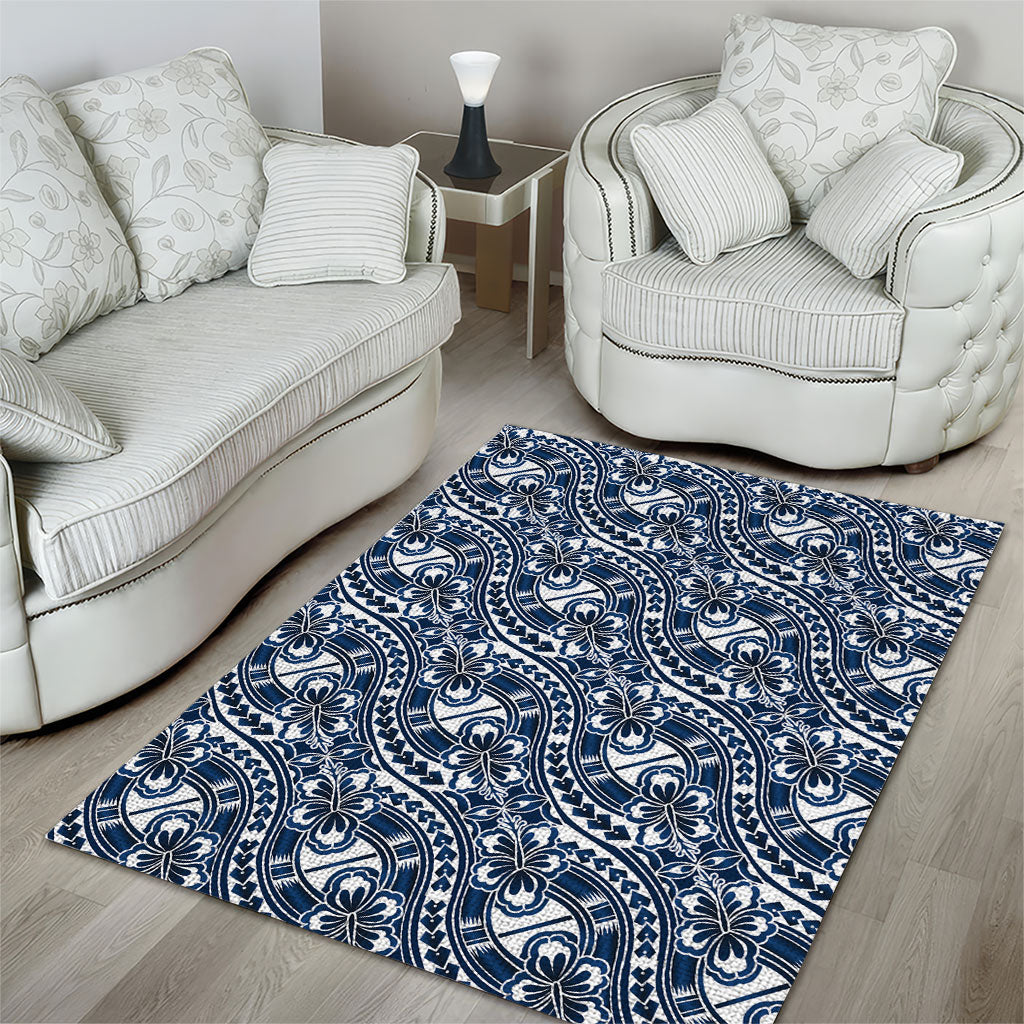 Hibiscus Bloom Island Tribal Waves Area Rug Blue Polynesian Pattern LT01 - Polynesian Pride
