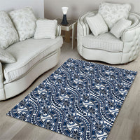Hibiscus Bloom Island Tribal Waves Area Rug Blue Polynesian Pattern LT01 - Polynesian Pride