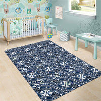 Hibiscus Bloom Island Tribal Waves Area Rug Blue Polynesian Pattern LT01 - Polynesian Pride
