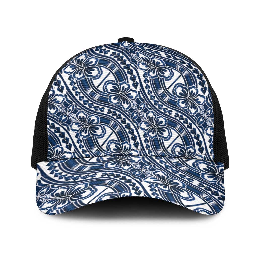 Hibiscus Bloom Island Tribal Waves Baseball Net Cap Blue Polynesian Pattern LT01 One Size Black Blue - Polynesian Pride