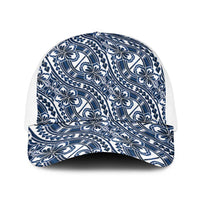 Hibiscus Bloom Island Tribal Waves Baseball Net Cap Blue Polynesian Pattern LT01 One Size White Blue - Polynesian Pride