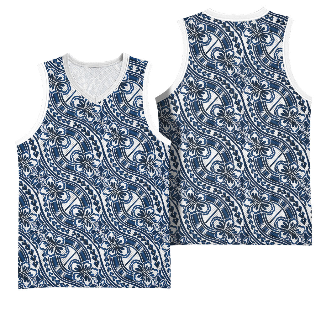 Hibiscus Bloom Island Tribal Waves Basketball Jersey Blue Polynesian Pattern LT01 - Polynesian Pride