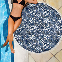Hibiscus Bloom Island Tribal Waves Beach Blanket Blue Polynesian Pattern LT01 - Polynesian Pride