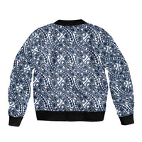 Hibiscus Bloom Island Tribal Waves Bomber Jacket Blue Polynesian Pattern LT01 - Polynesian Pride