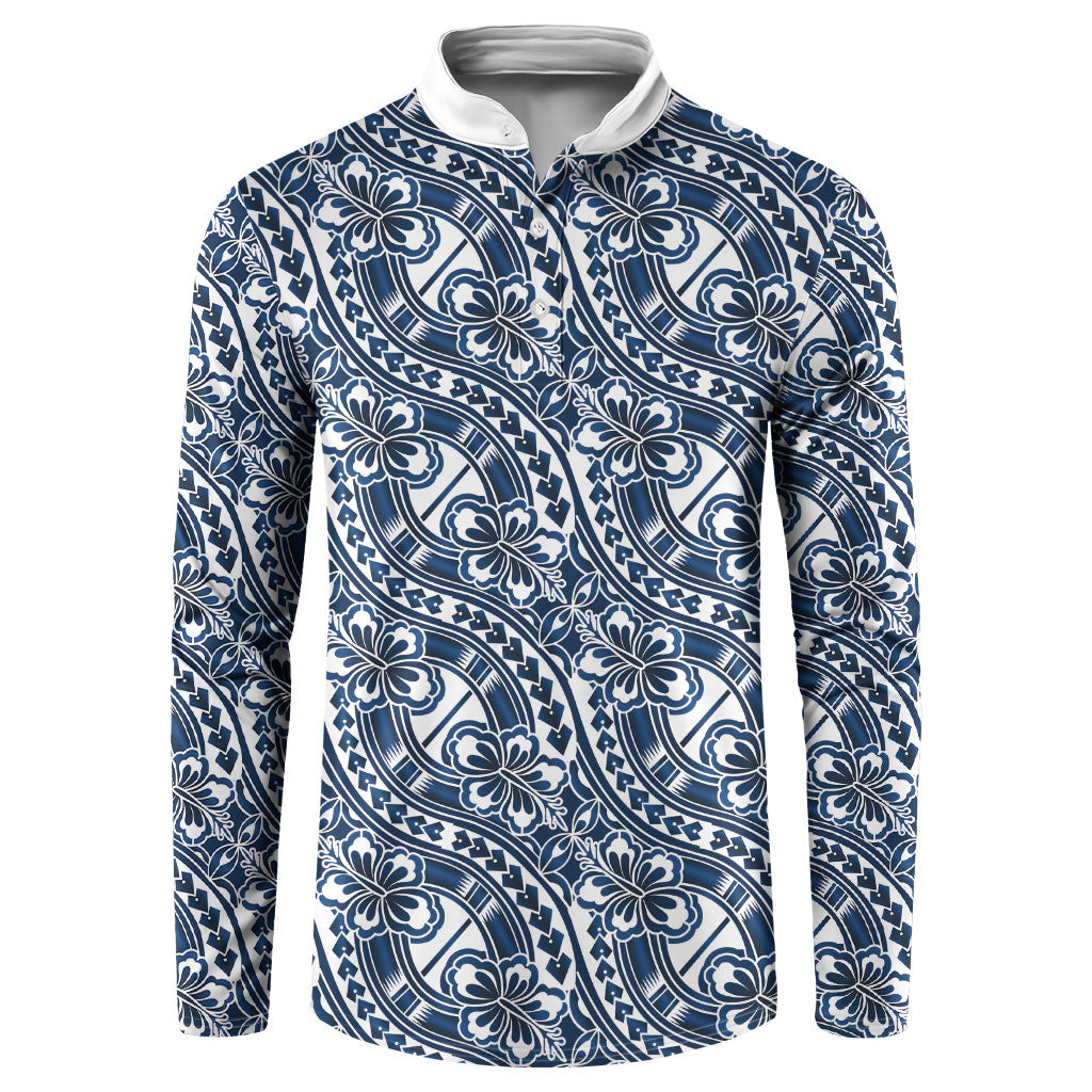 Hibiscus Bloom Island Tribal Waves Button Sweatshirt Blue Polynesian Pattern LT01 Blue - Polynesian Pride