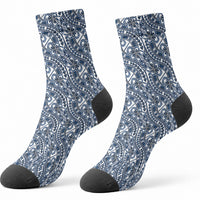 Hibiscus Bloom Island Tribal Waves Crew Socks Blue Polynesian Pattern LT01 - Polynesian Pride