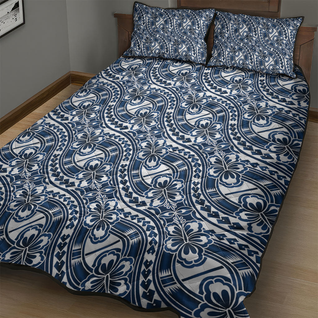 Hibiscus Bloom Island Tribal Waves Quilt Bed Set Blue Polynesian Pattern LT01 - Polynesian Pride