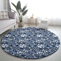 Hibiscus Bloom Island Tribal Waves Round Carpet Blue Polynesian Pattern LT01 - Polynesian Pride