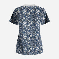 Hibiscus Bloom Island Tribal Waves Scrub Top Blue Polynesian Pattern LT01 - Polynesian Pride