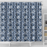 Hibiscus Bloom Island Tribal Waves Shower Curtain Blue Polynesian Pattern LT01 - Polynesian Pride
