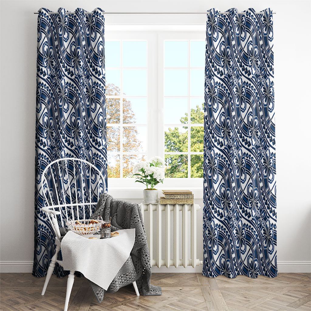 Hibiscus Bloom Island Tribal Waves Window Curtain Blue Polynesian Pattern LT01 - Polynesian Pride