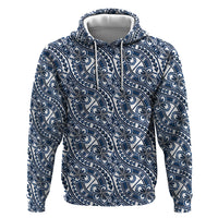 Hibiscus Bloom Island Tribal Waves Zip Hoodie Blue Polynesian Pattern LT01 Pullover Hoodie Blue - Polynesian Pride