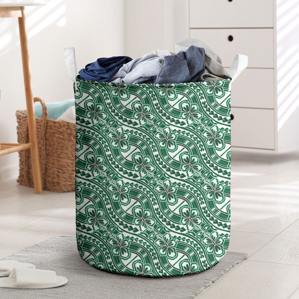Hibiscus Bloom Island Tribal Waves Laundry Basket Green Polynesian Pattern LT01 Green - Polynesian Pride