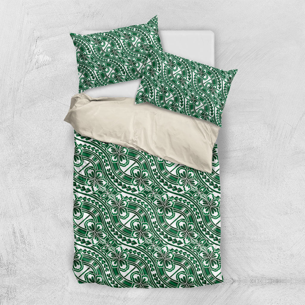 Hibiscus Bloom Island Tribal Waves Bedding Set Green Polynesian Pattern LT01 US Twin 172cm x 218cm Green - Polynesian Pride