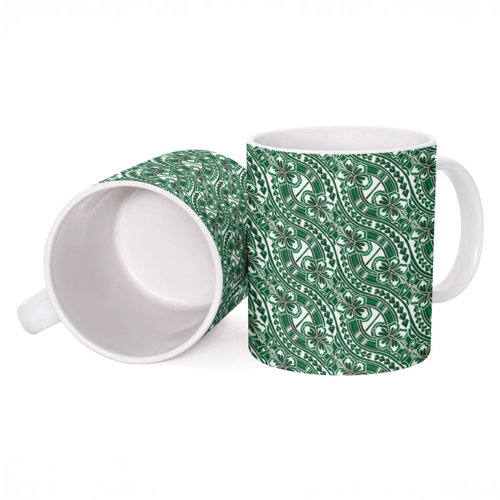 Hibiscus Bloom Island Tribal Waves Ceramic Mug Green Polynesian Pattern LT01 - Polynesian Pride