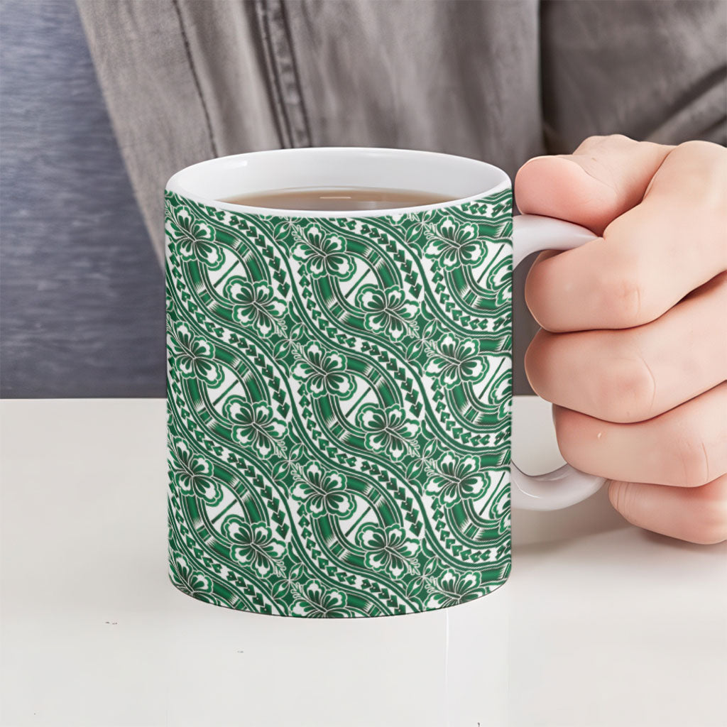 Hibiscus Bloom Island Tribal Waves Ceramic Mug Green Polynesian Pattern LT01 - Polynesian Pride