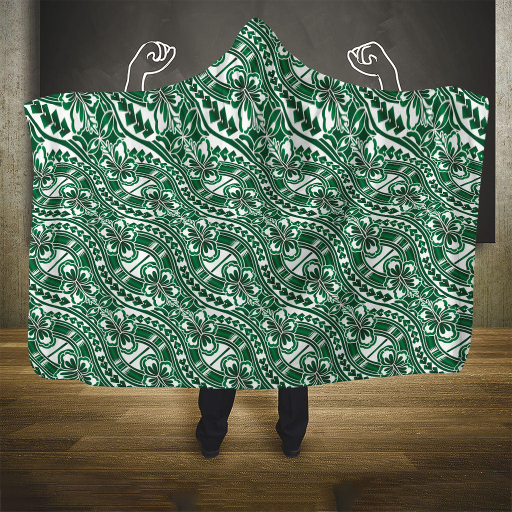 Hibiscus Bloom Island Tribal Waves Hooded Blanket Green Polynesian Pattern LT01 - Polynesian Pride