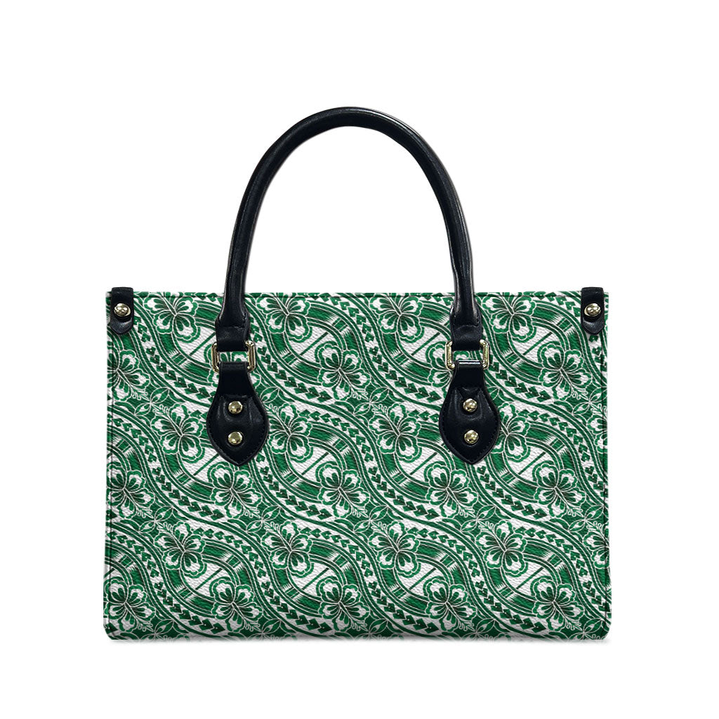 Hibiscus Bloom Island Tribal Waves Leather Bag Green Polynesian Pattern LT01 - Polynesian Pride