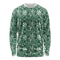 Hibiscus Bloom Island Tribal Waves Long Sleeve Shirt Green Polynesian Pattern LT01 Unisex Green - Polynesian Pride