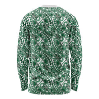 Hibiscus Bloom Island Tribal Waves Long Sleeve Shirt Green Polynesian Pattern LT01 - Polynesian Pride